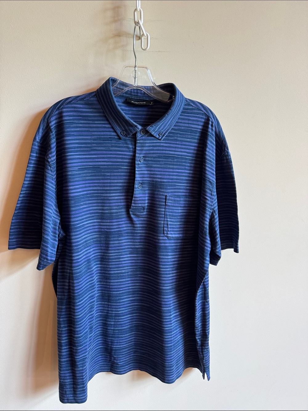 Bugatchi Navy and Blue Striped Polo Shirt